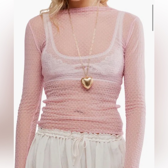 Free People Tops - Free People Pink Sheer Mesh Long Sleeve Top